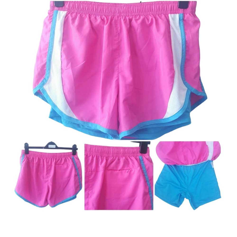 Velocity women sz L Activewear Pink Blue Pull On shorts Adjustable drawstring